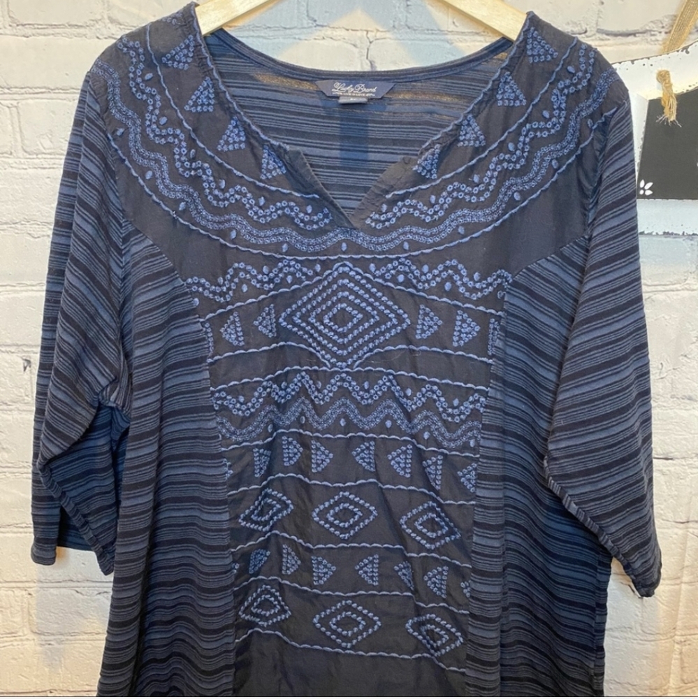 Lucky Brand Embroidered Navy Top